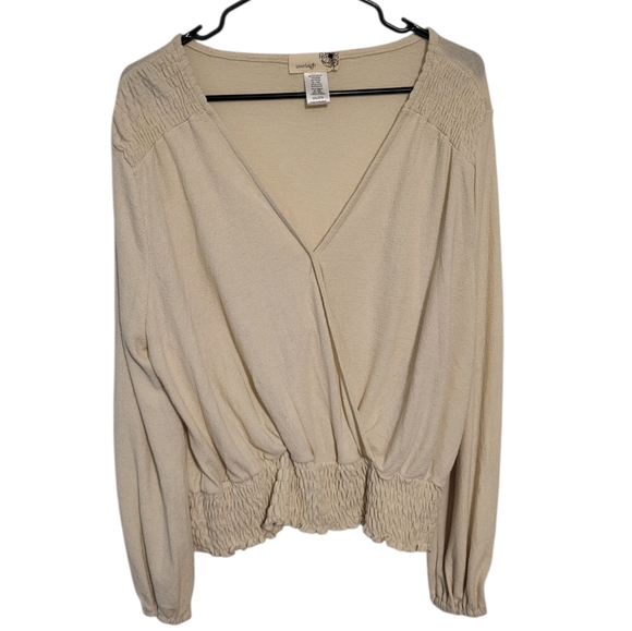 everleigh Tops - Everleigh Cream Wrap Front Smocked Cropped Long Sleeve Blouse, Plus Size 2XL NEW